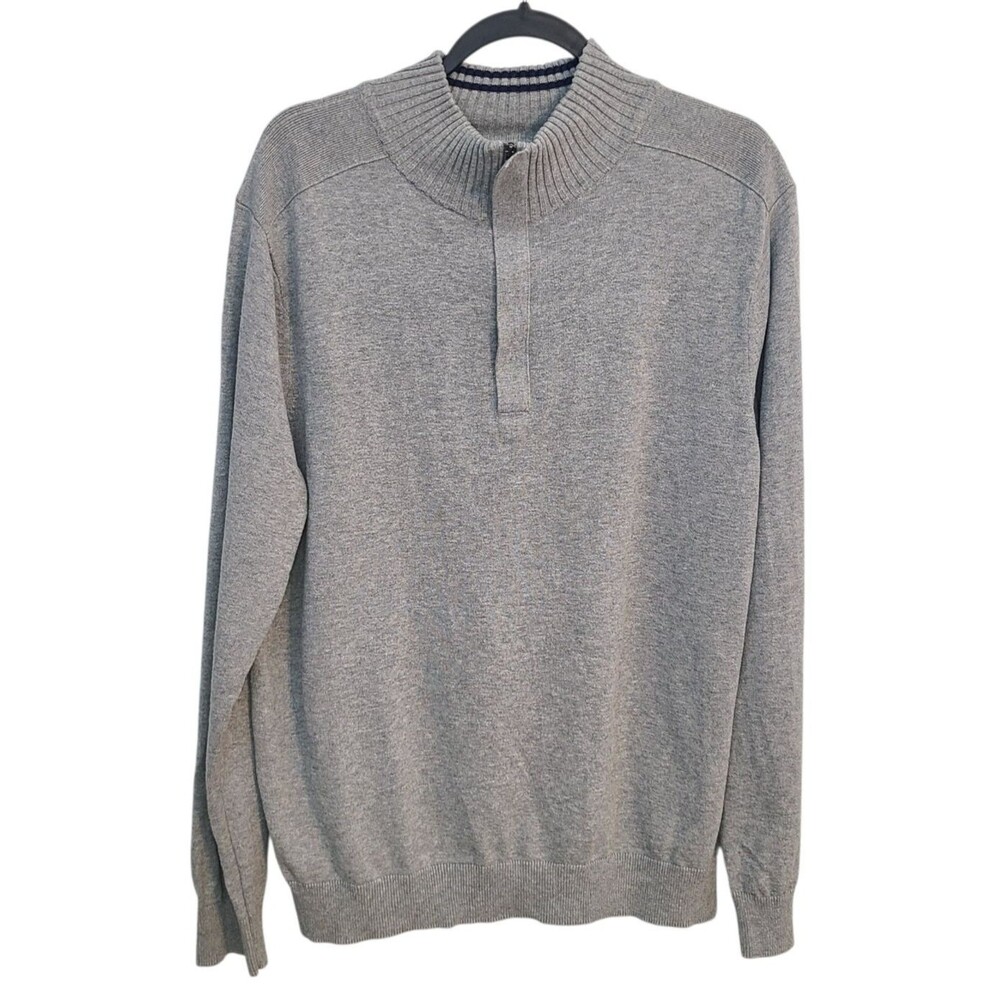 Banana Republic Mens XL Gray Stripe Mock Neck 1/4 Zip Sweater Knit Preppy Casual